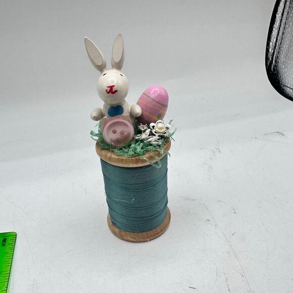 Tiny Easter Assemblage Holiday Decor - Wooden Spool with Bunny - Picture 5 of 6
